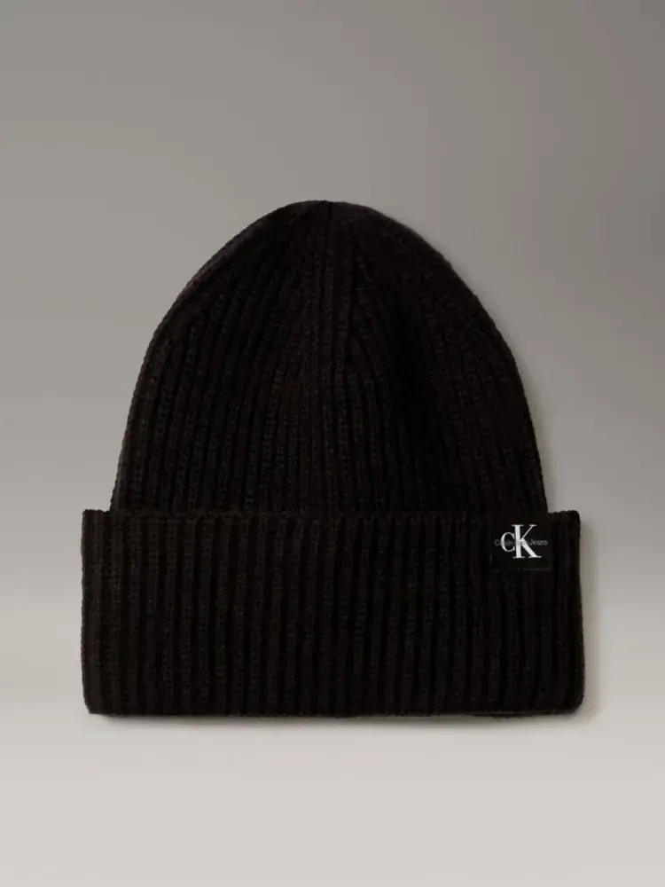 Calvin Klein Μαύρος Ριμπ Σκούφος Monogramm 
