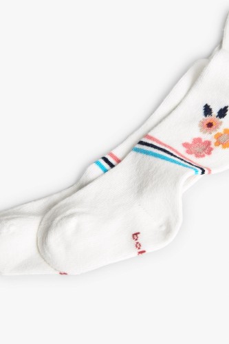 Βρεφικό Λευκό Πλεκτό Καλσόν με Λουλούδια