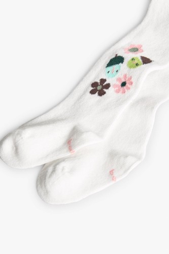 Βρεφικό Λευκό Πλεκτό Καλσόν με Λουλουδάκια