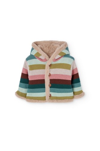 Βρεφική Ζακέτα Ριγέ με Γουνάκι Διπλής Όψης