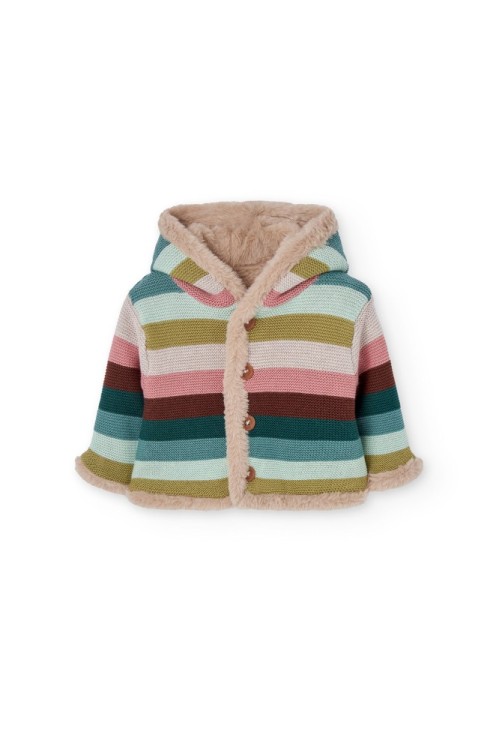 Βρεφική Ζακέτα Ριγέ με Γουνάκι Διπλής Όψης