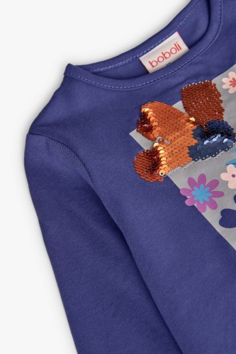 T-Shirt Μακρυμάνικο Μωβ με Παγιέτα