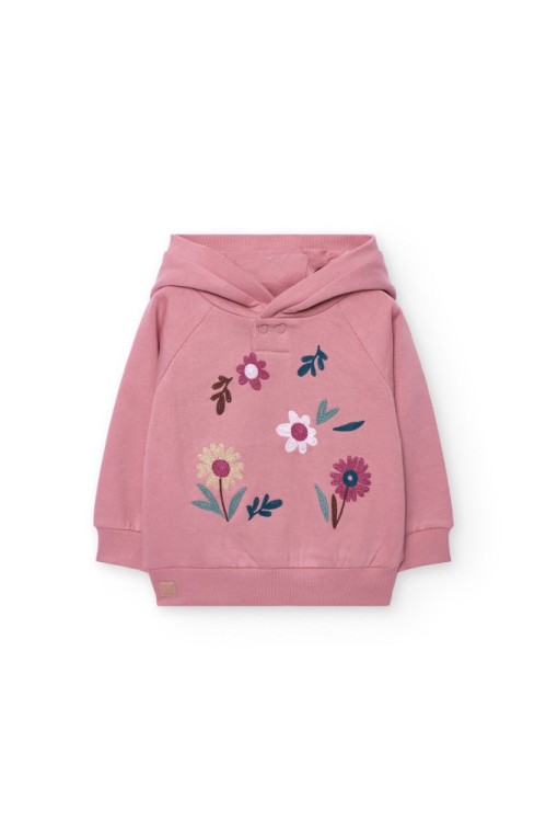 Φούτερ Μπλούζα με Κουκούλα και Κέντημα Λουλούδια