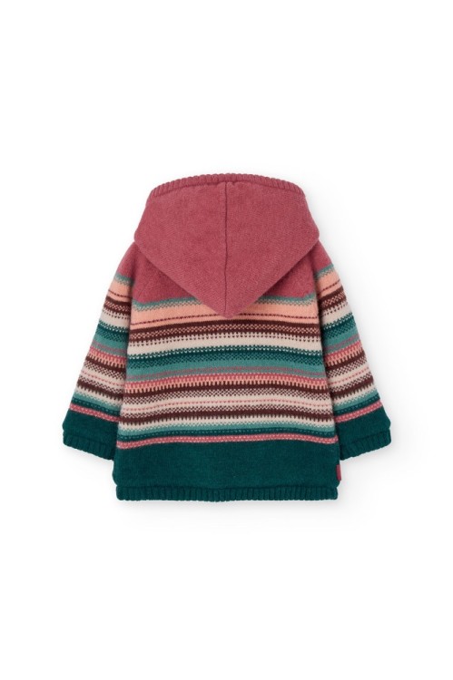 Πλεκτή Ριγέ Ζακέτα με Γούνινη Επένδυση και Κουκούλα