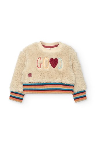 Μπεζ Μπλούζα Teddy με Γράμματα