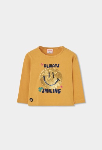 Boboli Κίτρινο Μακρυμάνικο T-shirt με σχέδιο Παγέτα Emoji 