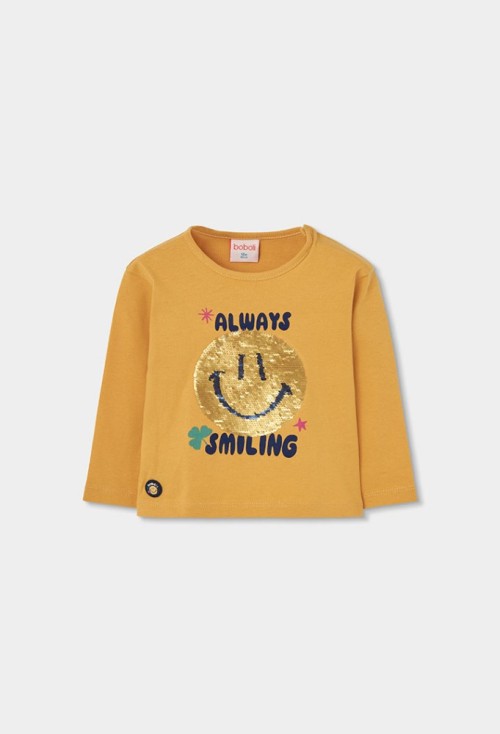 Boboli Κίτρινο Μακρυμάνικο T-shirt με σχέδιο Παγέτα Emoji 