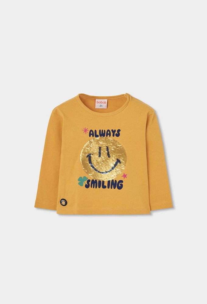 Boboli Κίτρινο Μακρυμάνικο T-shirt με σχέδιο Παγέτα Emoji 