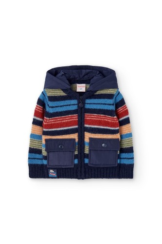 Πλεκτή Ριγέ Ζακέτα με Κουκούλα