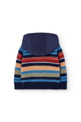 Πλεκτή Ριγέ Ζακέτα με Κουκούλα