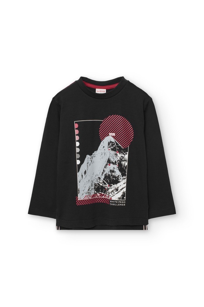 Μαύρο Βαμβακερό T-Shirt Mountain