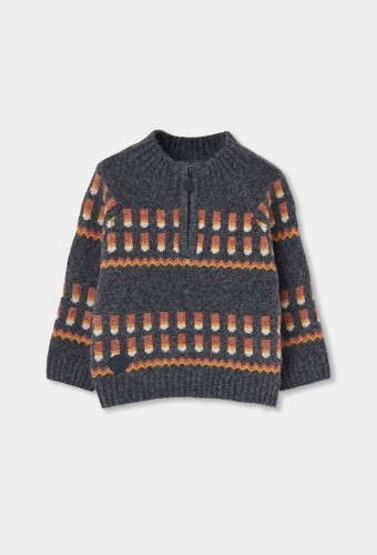 Boboli Γκρι πουλόβερ Half Zip με μοτίβα 