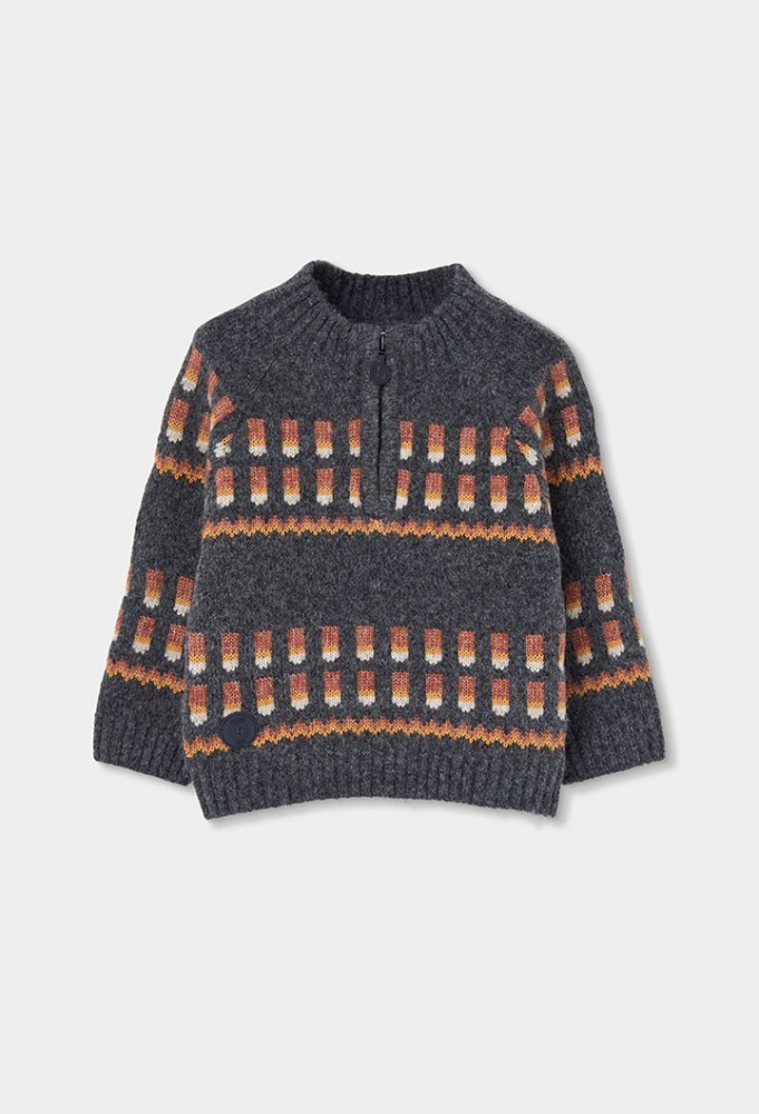 Boboli Γκρι πουλόβερ Half Zip με μοτίβα 