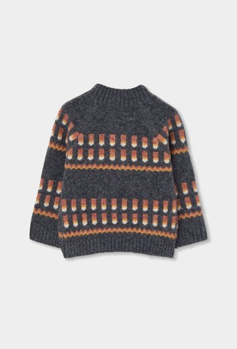 Boboli Γκρι πουλόβερ Half Zip με μοτίβα 