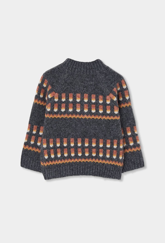 Boboli Γκρι πουλόβερ Half Zip με μοτίβα 