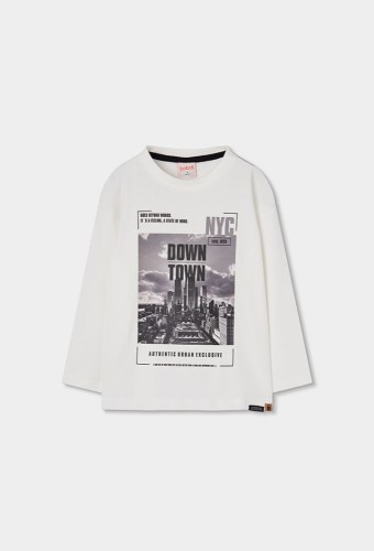 Boboli Μακρυμάνικο λευκό T-shirt NY
