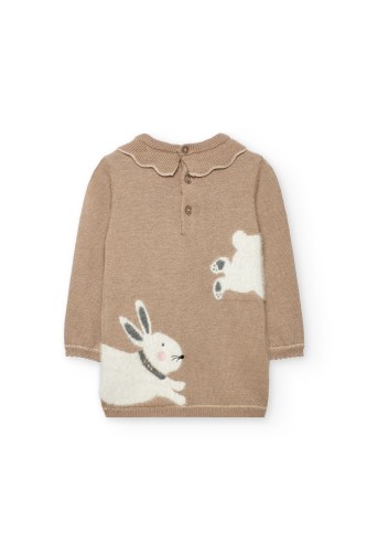 Μπεζ Πλεκτό Φόρεμα με Λαγούς