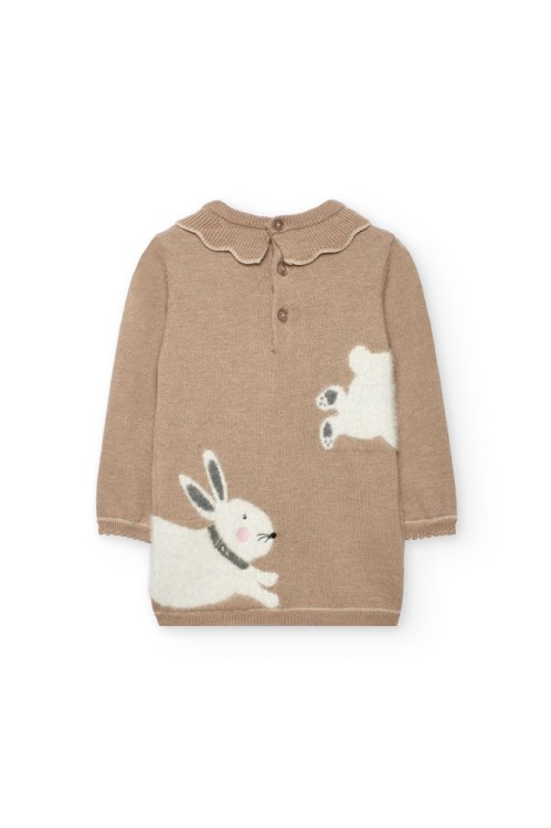 Μπεζ Πλεκτό Φόρεμα με Λαγούς