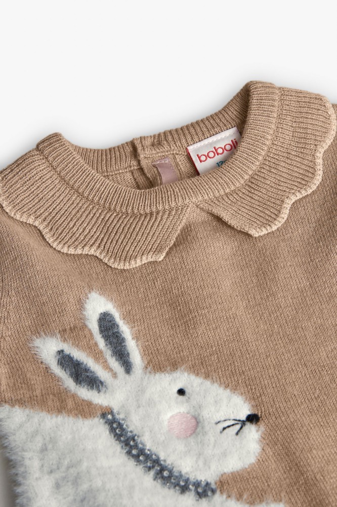 Μπεζ Πλεκτό Φόρεμα με Λαγούς