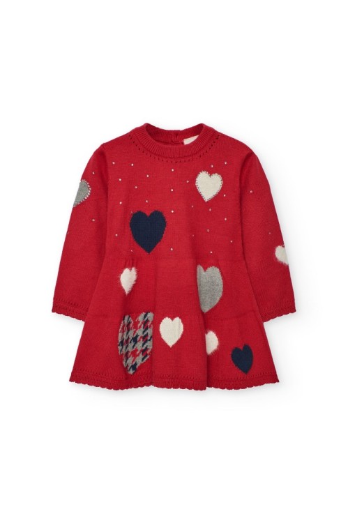 Κόκκινο Πλεκτό Φόρεμα με Καρδιές