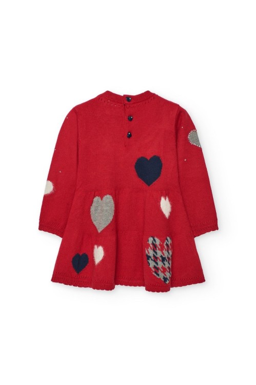 Κόκκινο Πλεκτό Φόρεμα με Καρδιές