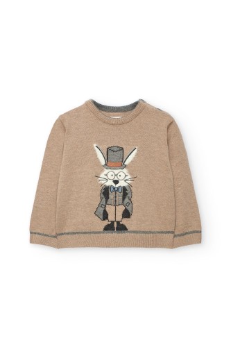 Μπεζ Πλεκτή Μπλούζα με Λαγό