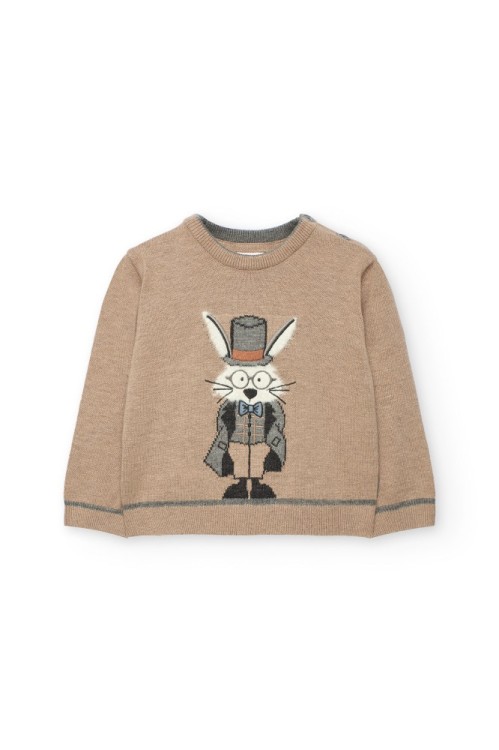 Μπεζ Πλεκτή Μπλούζα με Λαγό