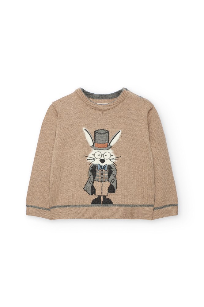 Μπεζ Πλεκτή Μπλούζα με Λαγό