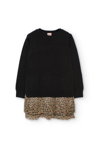 Πλεκτό Φόρεμα με Λεοπάρ Βολάν