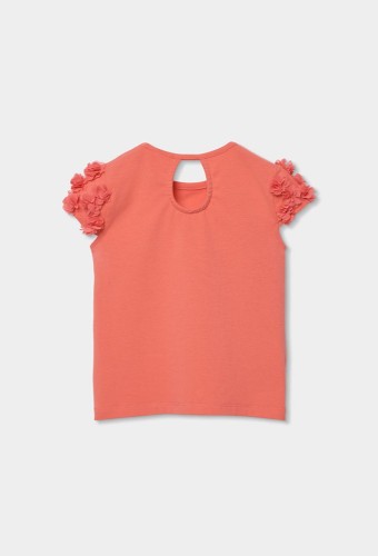 Boboli Πορτοκαλί T-Shirt με Λουλούδια στα μανίκια