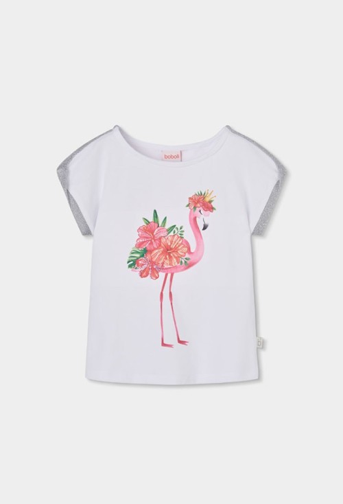 Boboli T-Shirt Λευκό Φλαμίνγκο