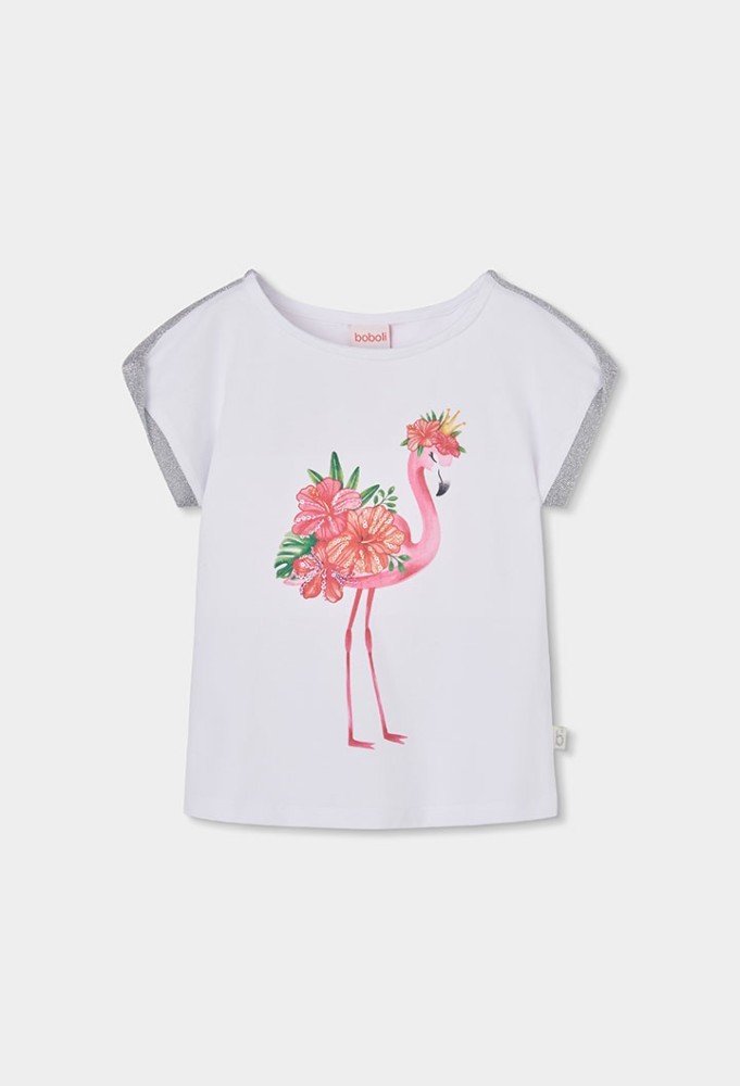 Boboli T-Shirt Λευκό Φλαμίνγκο
