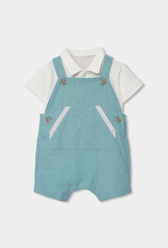 Boboli Βρεφικό Σετ Με Λινή Σαλοπέτα Μέντα