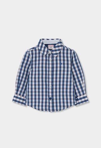 Boboli καρό Πουκάμισο μπλε-μπεζ ποπλίνα