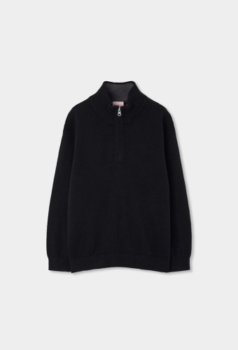 Boboli Μαύρη Πλεκτή Μπλούζα Half-zip
