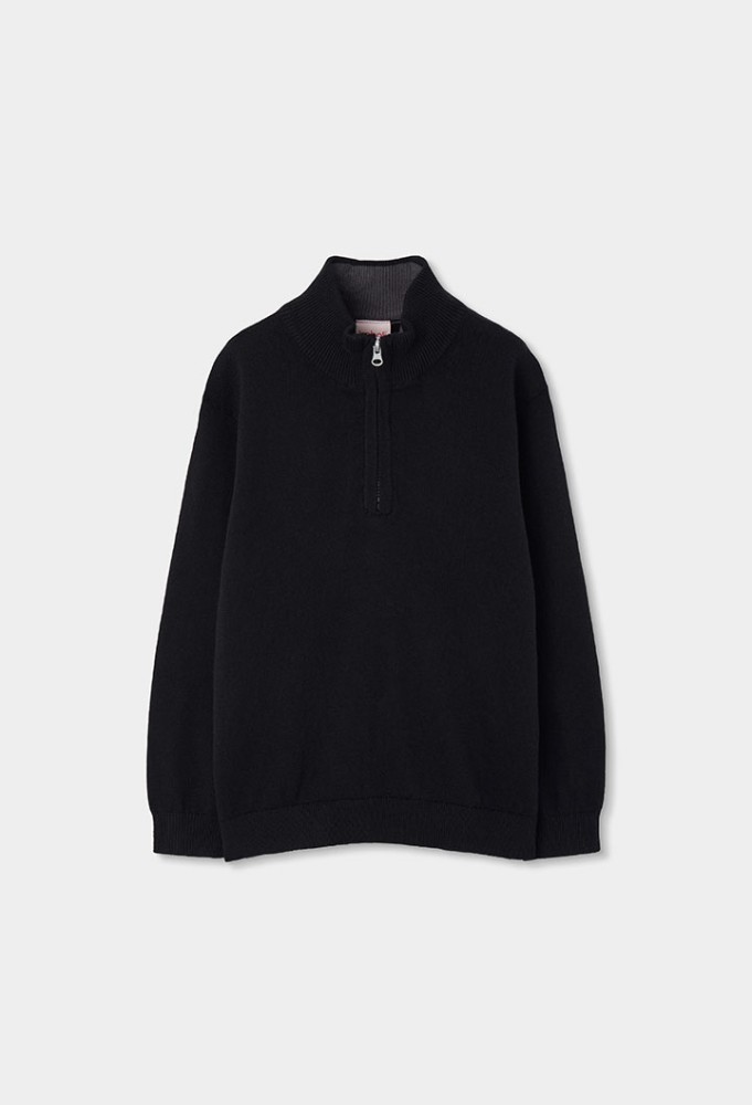 Boboli Μαύρη Πλεκτή Μπλούζα Half-zip