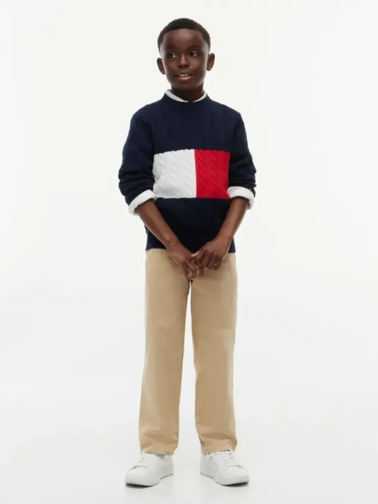 Tommy Hilfiger Βαμβακερό Πουλόβερ με Cable Πλέξη