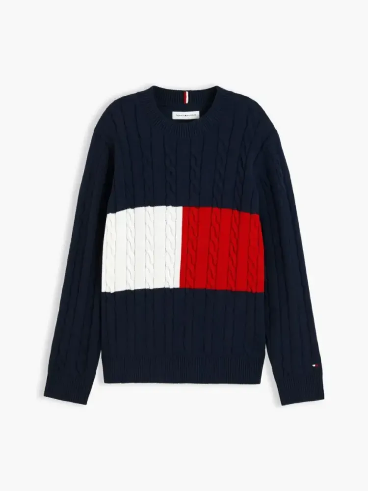 Tommy Hilfiger Βαμβακερό Πουλόβερ με Cable Πλέξη