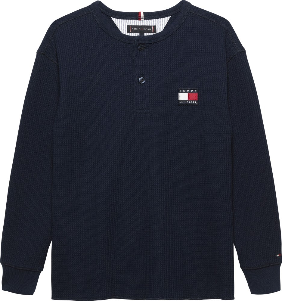 Tommy Hilfiger T-Shirt Μακρυμάνικο Henley Waffle Μπλε