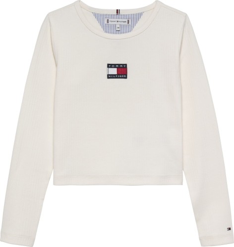 Tommy Hilfiger Μακρυμάνικο Ιβουάρ Ριμπ T-Shirt Heritage Flag