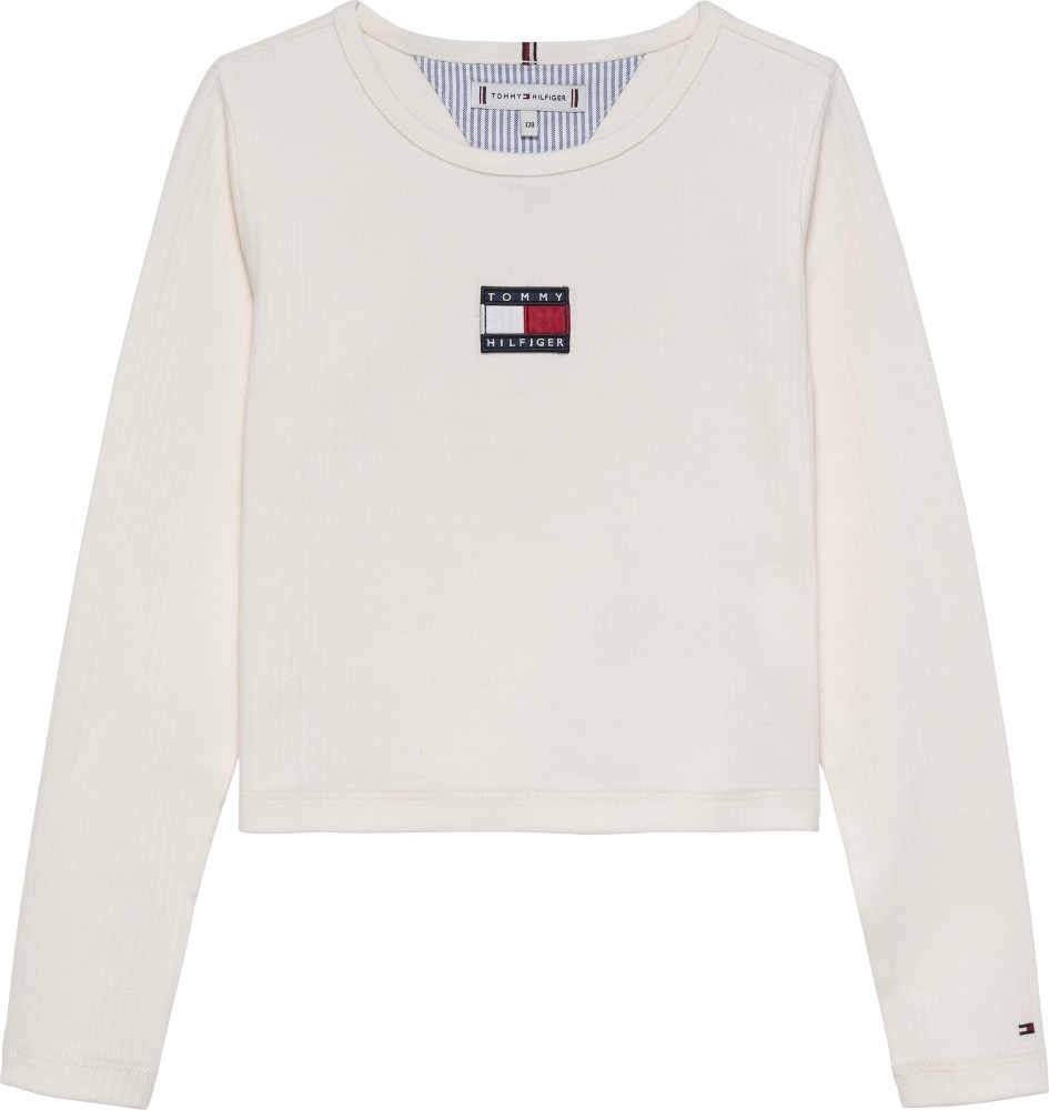 Tommy Hilfiger Μακρυμάνικο Ιβουάρ Ριμπ T-Shirt Heritage Flag