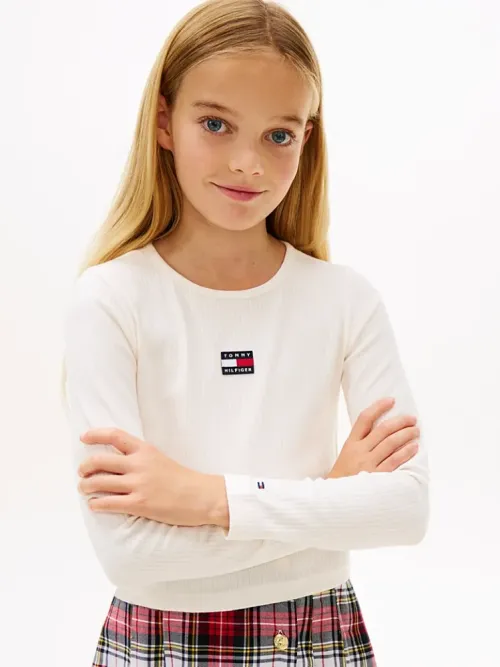 Tommy Hilfiger Μακρυμάνικο Ιβουάρ Ριμπ T-Shirt Heritage Flag