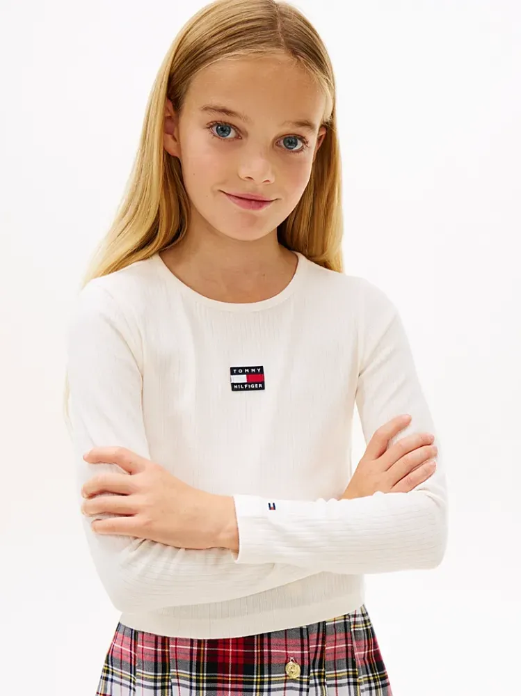 Tommy Hilfiger Μακρυμάνικο Ιβουάρ Ριμπ T-Shirt Heritage Flag