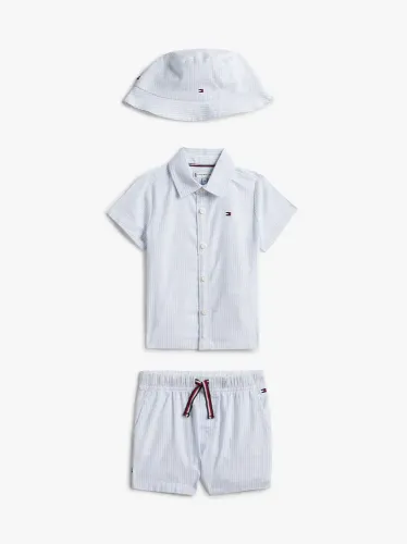 Tommy Hilfiger Βρεφικό Ριγέ Σετ Πουκάμισο-Σορτς-Καπέλο σε κουτί Ithaca