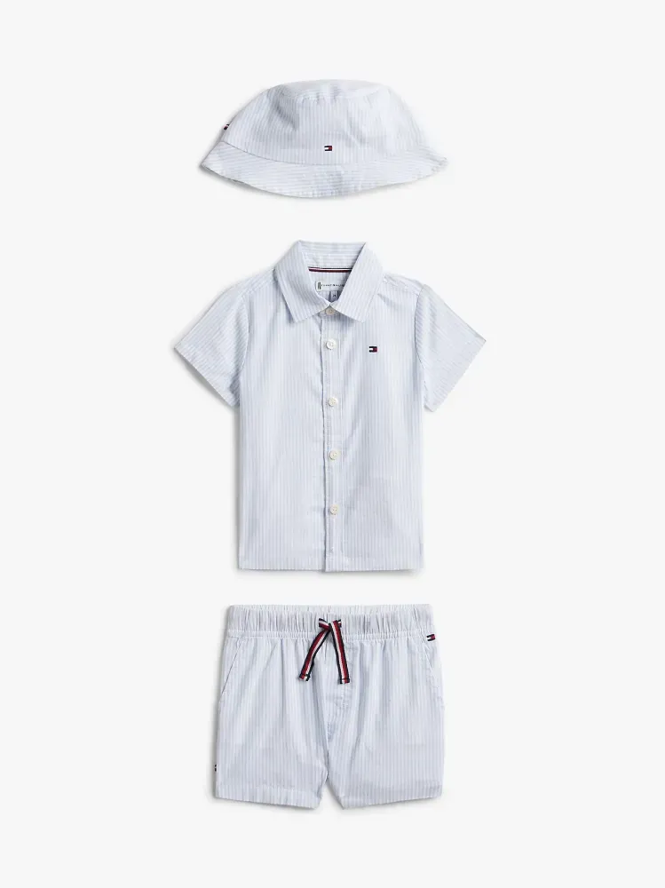 Tommy Hilfiger Βρεφικό Ριγέ Σετ Πουκάμισο-Σορτς-Καπέλο σε κουτί Ithaca