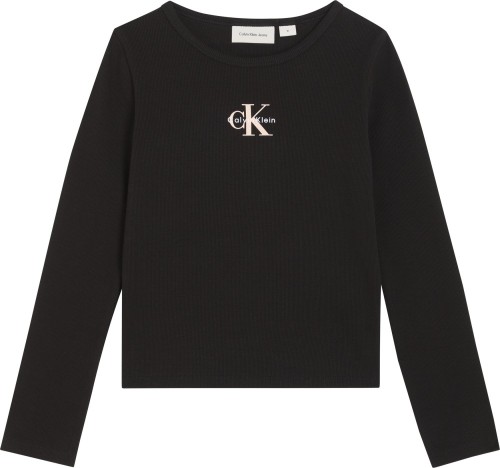 Calvin Klein Monologo Ριμπ Μαύρο T-shirt με Ιριδίζον Λογότυπο