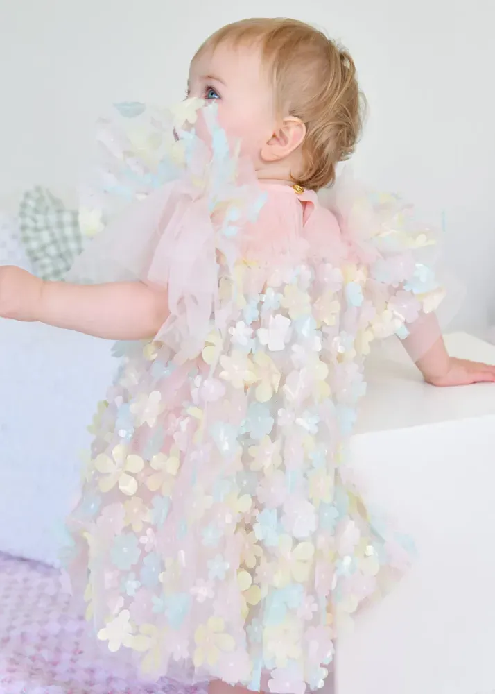 Angel's Face Βρεφικό Φόρεμα με τρισδιάστατα λουλούδια Marlow