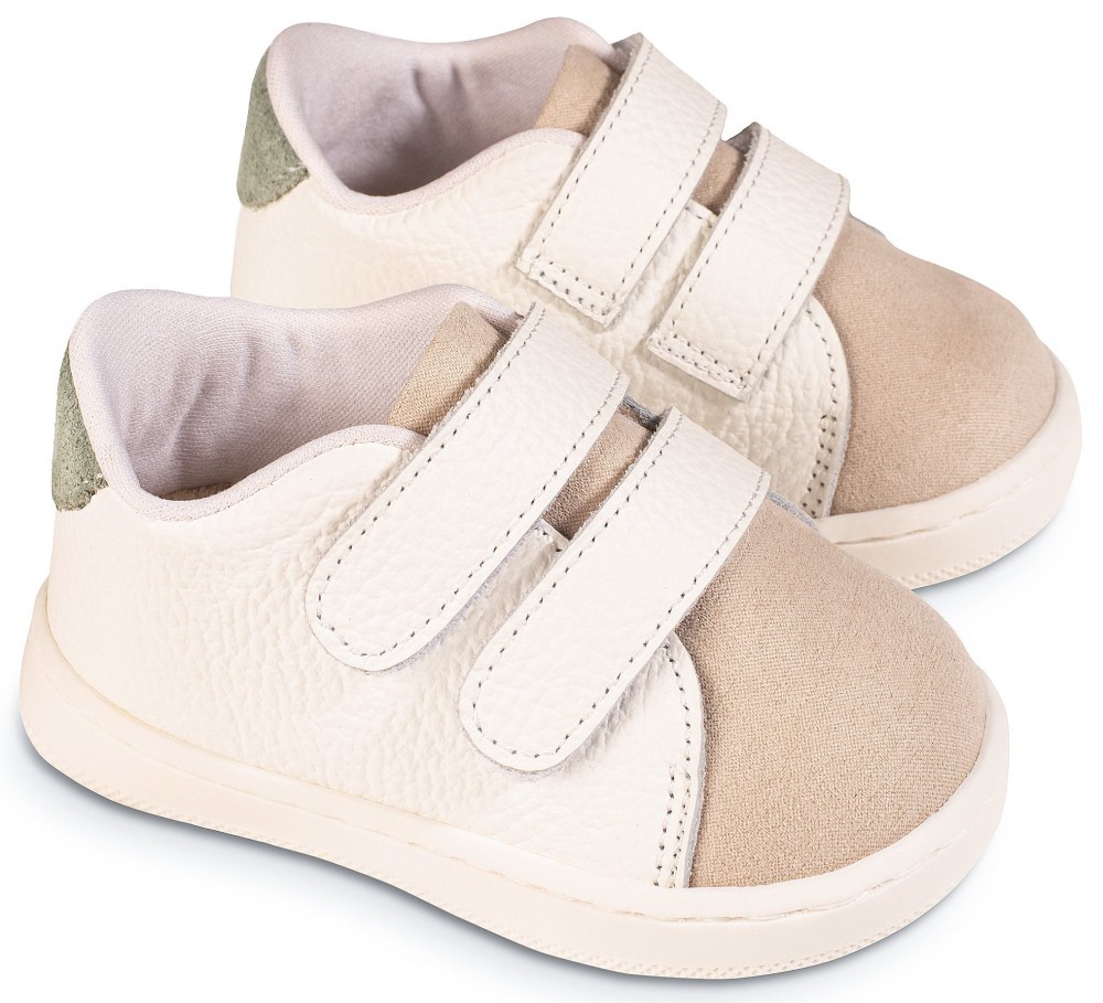 Τρίχρωμο Sneakers Διπλή Μπαρέτα Χρατς από Δέρμα και Ύφασμα 