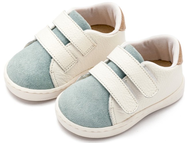 Τρίχρωμο Sneakers Διπλή Μπαρέτα Χρατς από Δέρμα και Ύφασμα 