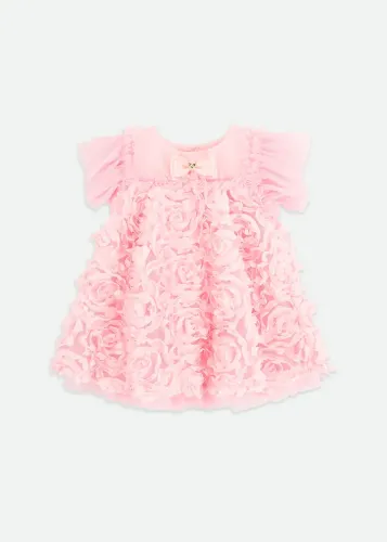 Angel's Face Βρεφικό Ροζ Φόρεμα με τρισδιάστατα Τριαντάφυλλα Pennie
